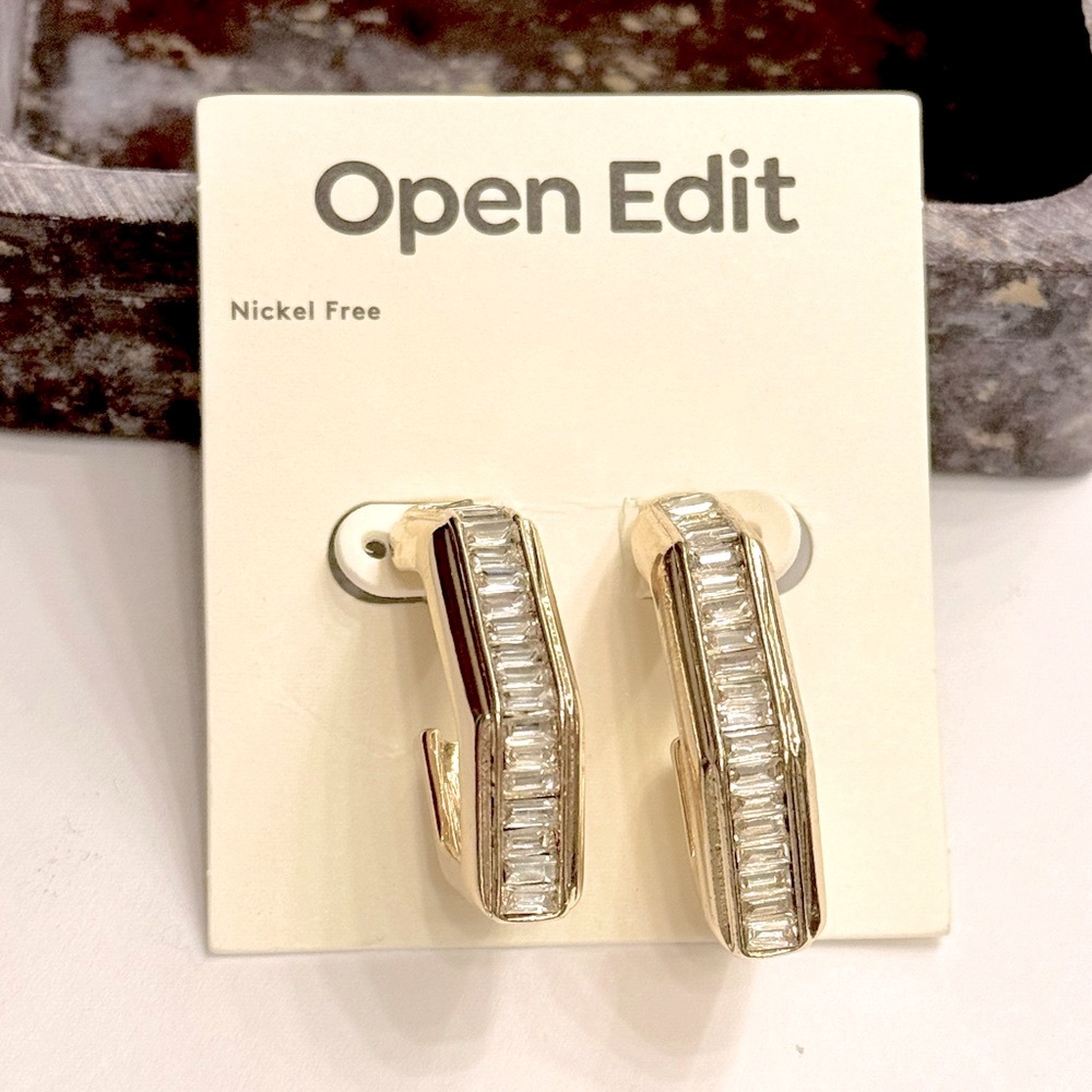 Open Edit Crystal Geometric Earrings, Gold Tone.